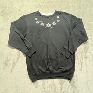 Hartfield Design Sweatshirt‎ Women Large Black Snowflake Embroidered Mock Neck
